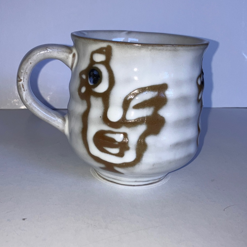 Vintage Artistic Brown‎ and White Ceramic Mug Raised Rooster